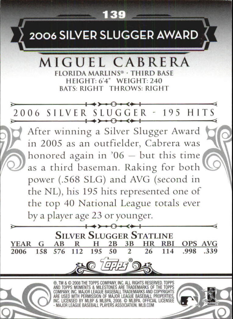 2008 Topps Moments and Milestones #139-158 Miguel Cabrera back image