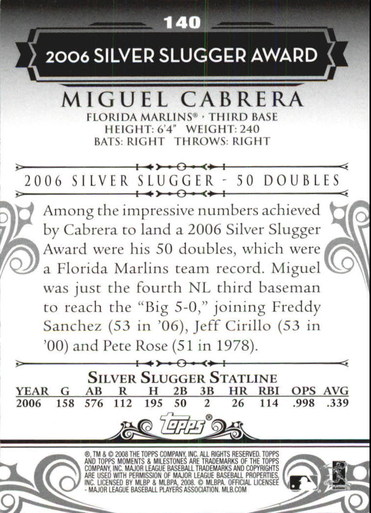 2008 Topps Moments and Milestones #140-25 Miguel Cabrera back image
