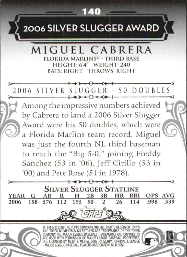 2008 Topps Moments and Milestones #140-33 Miguel Cabrera back image