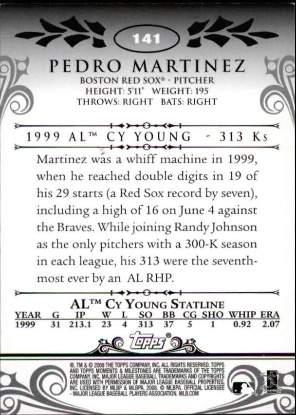 2008 Topps Moments and Milestones #141-165 Pedro Martinez back image