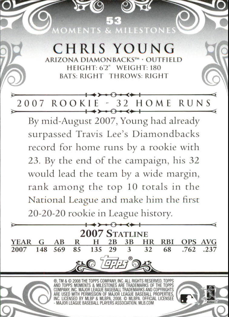 2008 Topps Moments and Milestones Black #53-10 Chris Young back image
