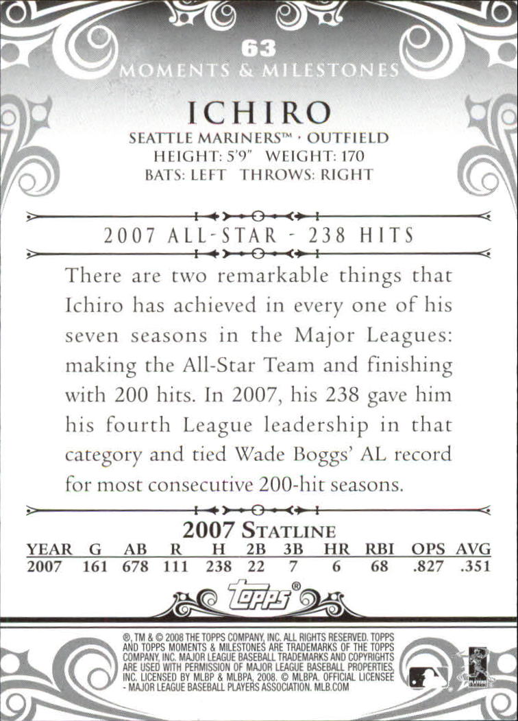 2008 Topps Moments and Milestones Black #63-52 Ichiro Suzuki back image