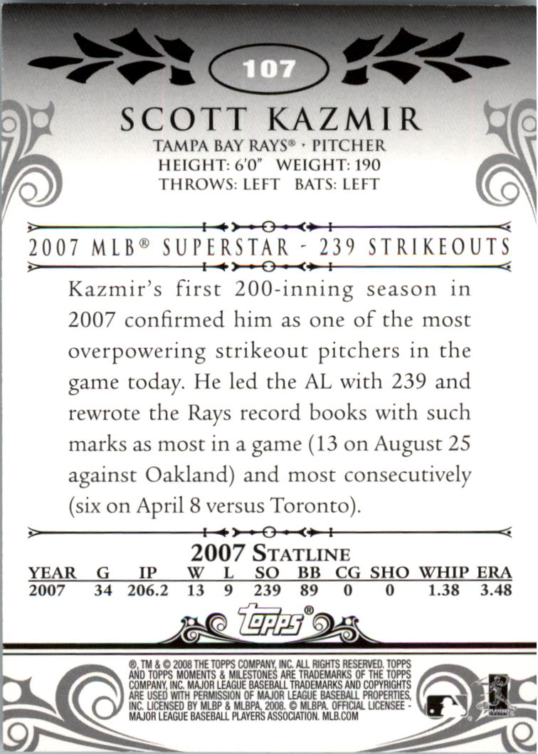 2008 Topps Moments and Milestones Blue #107-91 Scott Kazmir back image