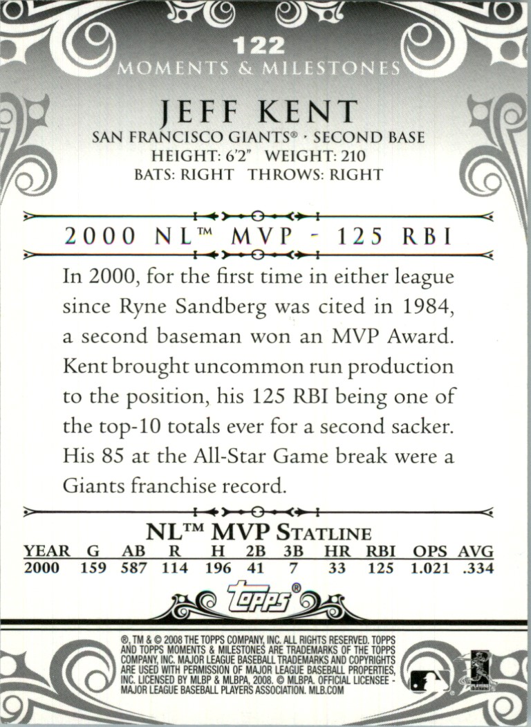 2008 Topps Moments and Milestones Blue #122-46 Jeff Kent back image
