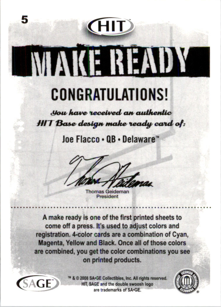 2008 SAGE HIT Make Ready Black #5 Joe Flacco back image