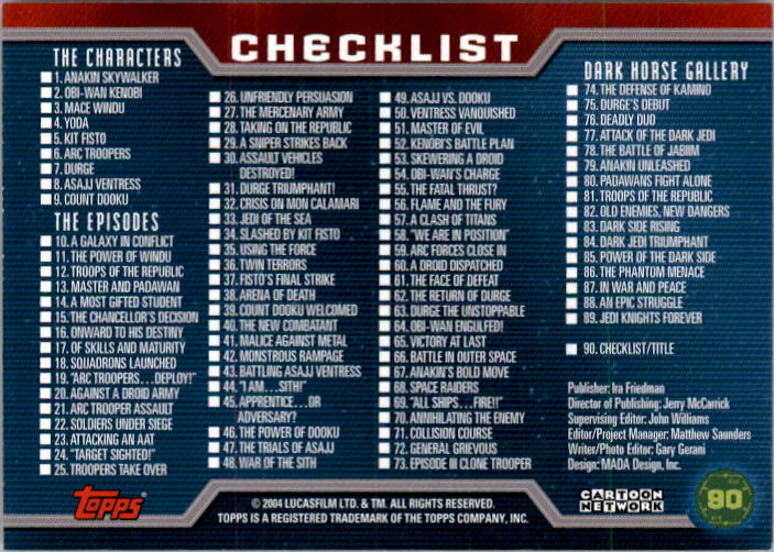 2004 Topps Star Wars Clone Wars #90 Checklist - NM-MT