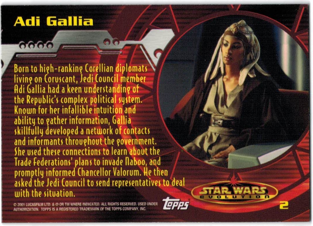2001 Topps Star Wars Evolution #2 Adi Gallia back image