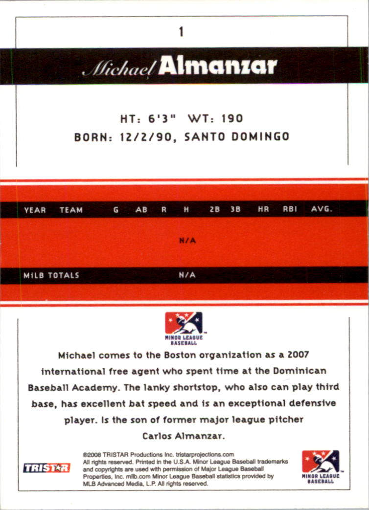 2008 TRISTAR PROjections #1 Michael Almanzar back image