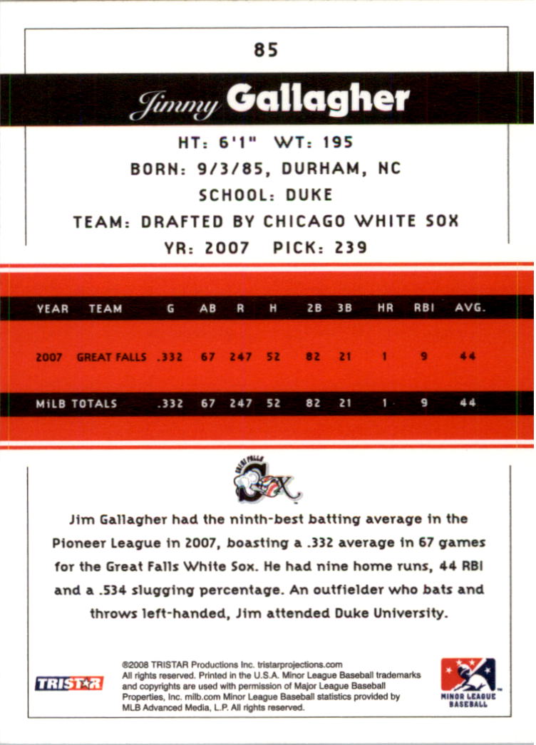 2008 TRISTAR PROjections #85 Jimmy Gallagher back image