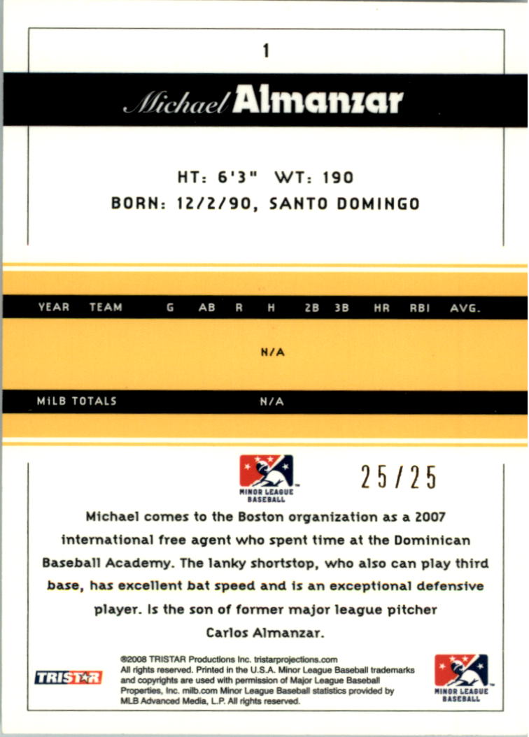 2008 TRISTAR PROjections Yellow #1 Michael Almanzar back image