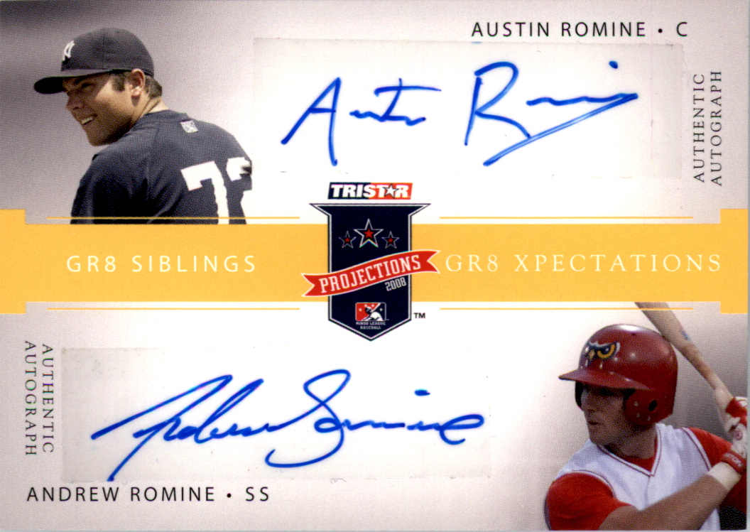 2008 TRISTAR PROjections GR8 Expectations Autographs Dual Yellow #RR Austin Romine/Andrew Romine