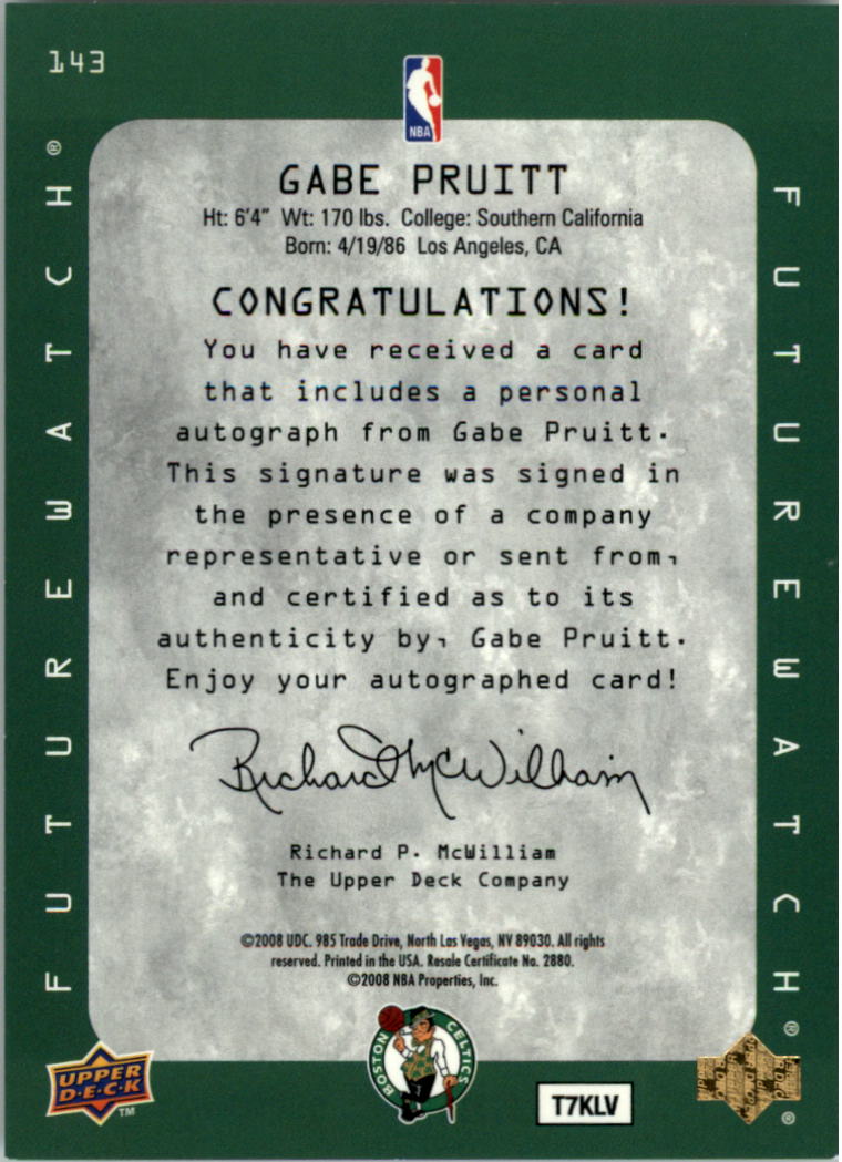 2007-08 SP Rookie Edition 1997-98 SP Rookie Autographs #143 Gabe Pruitt back image
