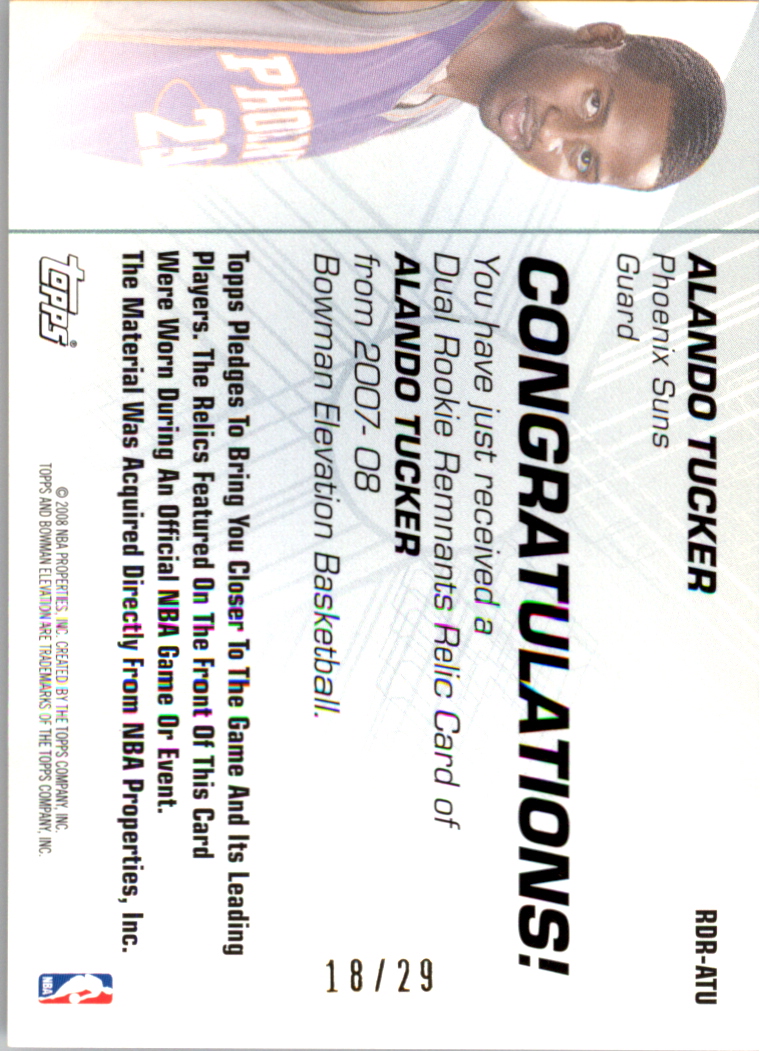 2007-08 Bowman Elevation Rookie Relics Dual 29 #ATU Alando Tucker back image