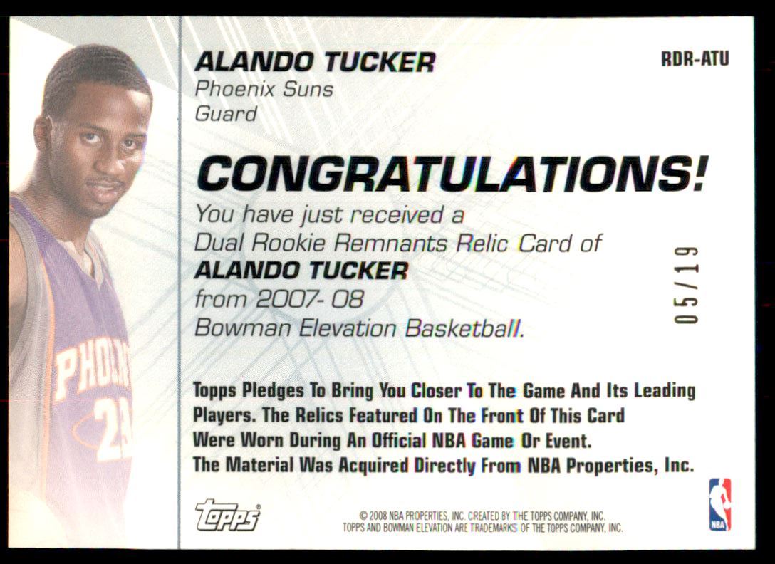 2007-08 Bowman Elevation Rookie Relics Dual 19 #ATU Alando Tucker back image