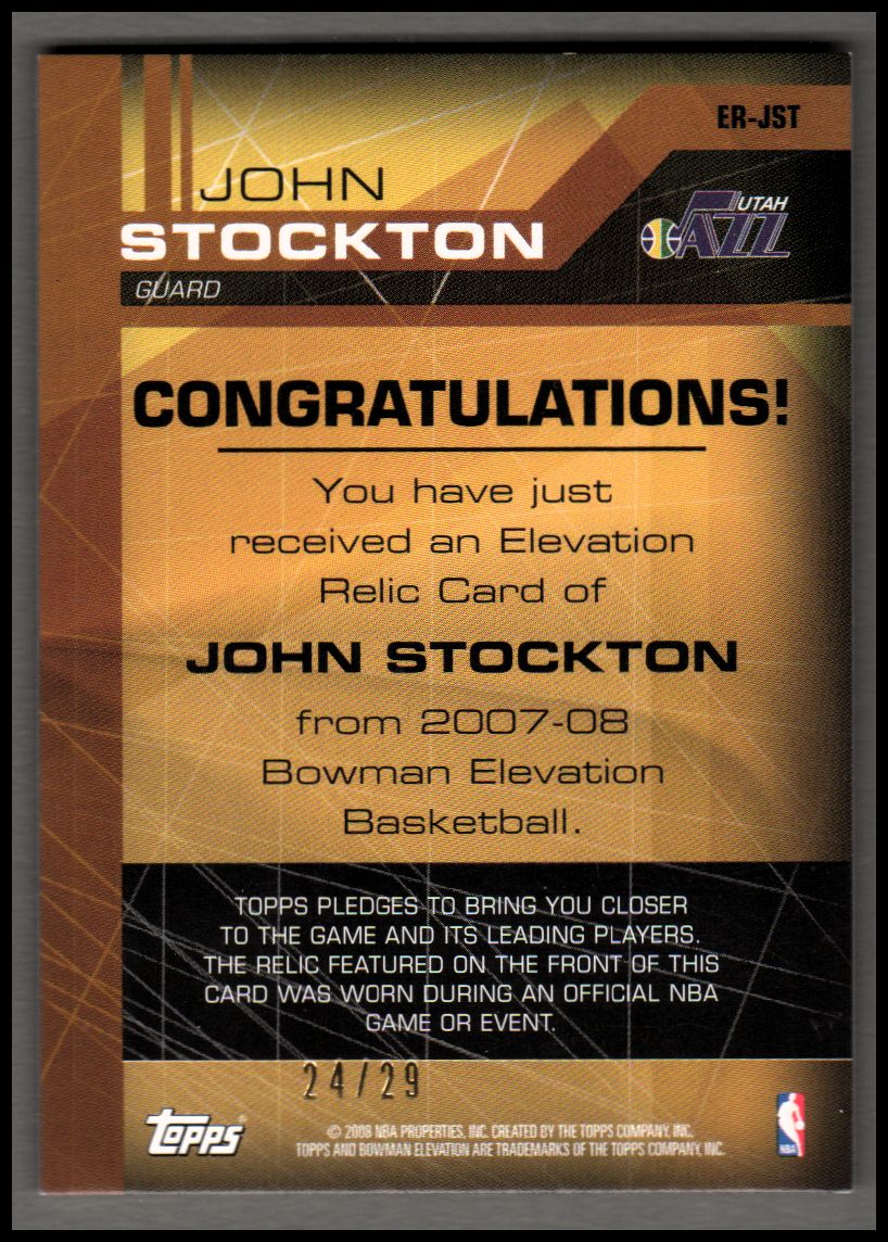 2007-08 Bowman Elevation Relics Green #JST John Stockton back image