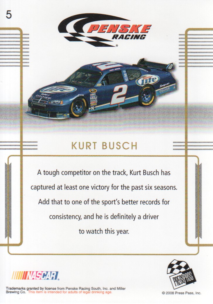 2008 Press Pass Premium #5 Kurt Busch back image