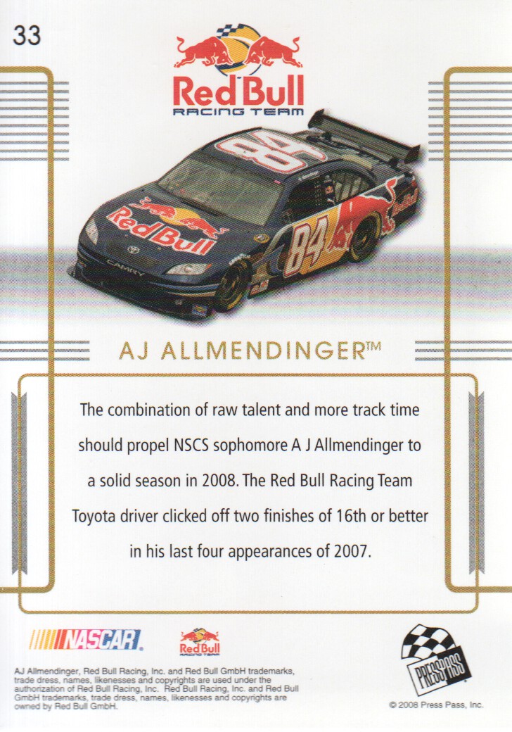 2008 Press Pass Premium #33 A.J. Allmendinger back image
