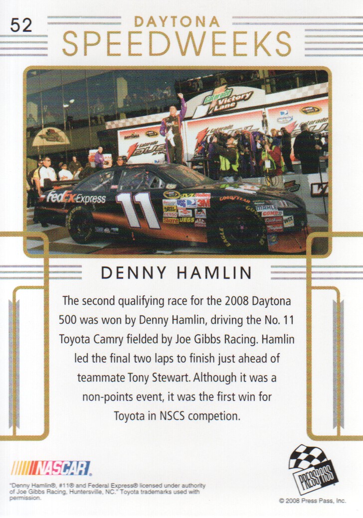 2008 Press Pass Premium #52 Denny Hamlin/SW Gatorade Duel back image