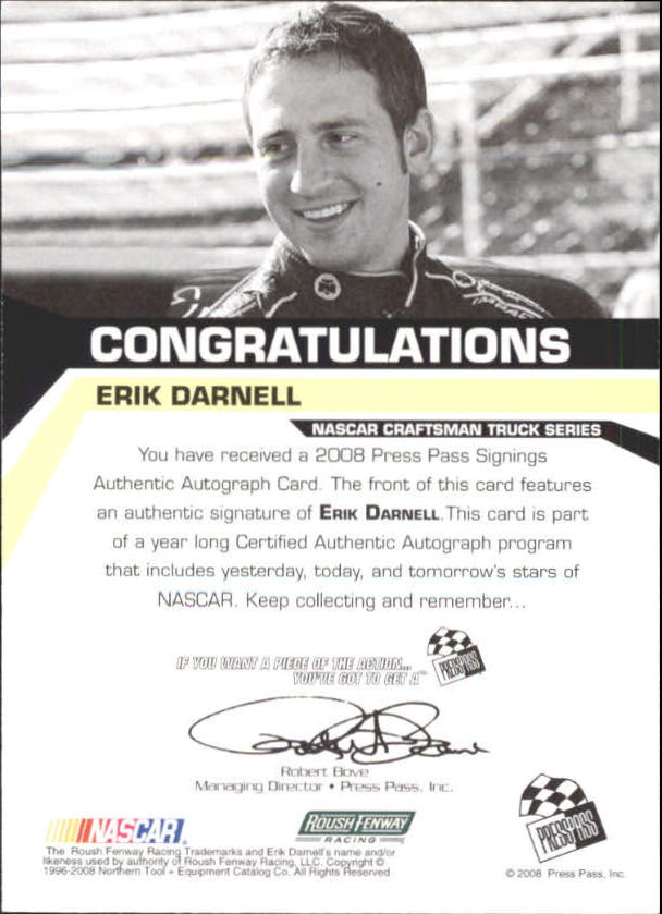 2008 Press Pass Signings #16 Erik Darnell back image
