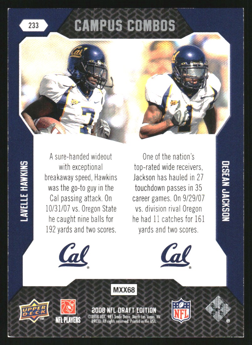 2008 Upper Deck Draft Edition Silver #233 Lavelle Hawkins/DeSean Jackson/Campus Combos