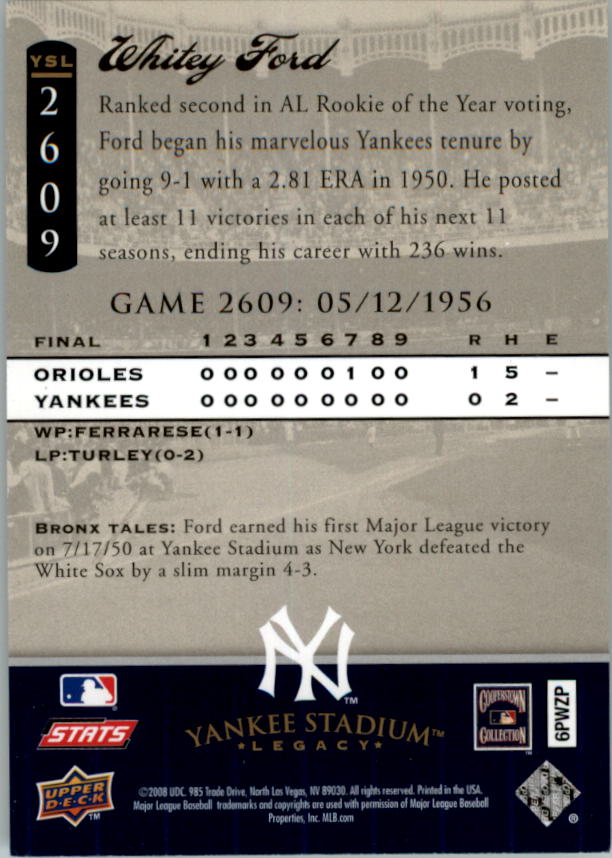2008 Upper Deck Yankee Stadium Legacy Collection #2609 Whitey Ford back image