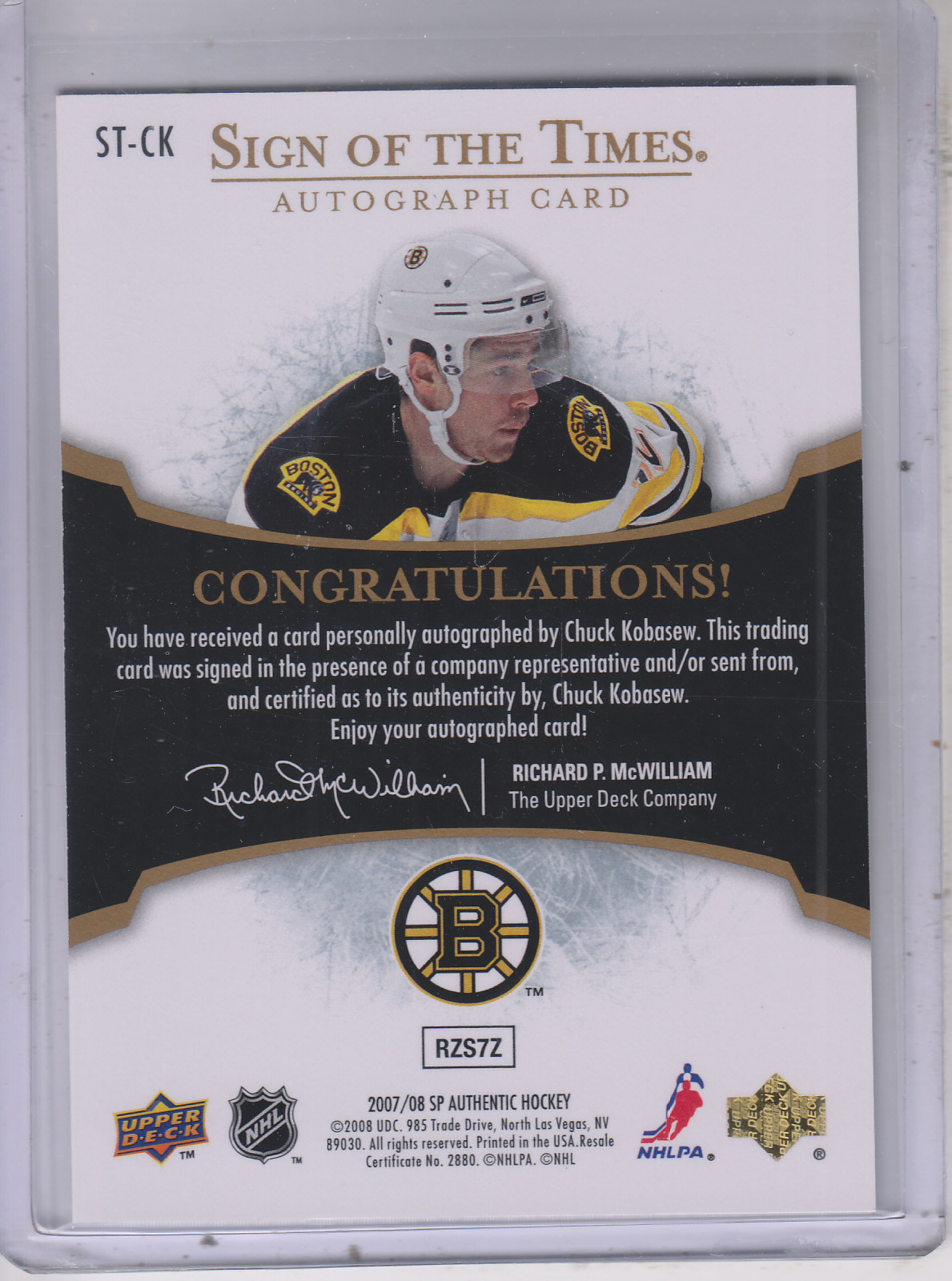 2007-08 SP Authentic Sign of the Times #STCK Chuck Kobasew back image