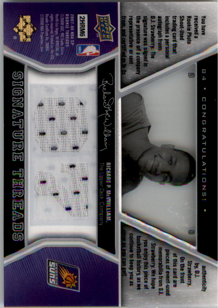 2007-08 SP Rookie Threads #84 D.J. Strawberry JSY AU RC back image