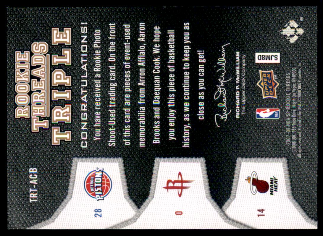2007-08 SP Rookie Threads Rookie Threads Triple #ACB Arron Afflalo/Aaron Brooks/Daequan Cook