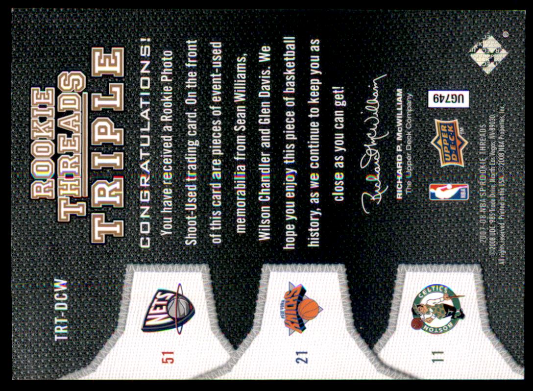 2007-08 SP Rookie Threads Rookie Threads Triple #DCW Williams/Chandler/Davis