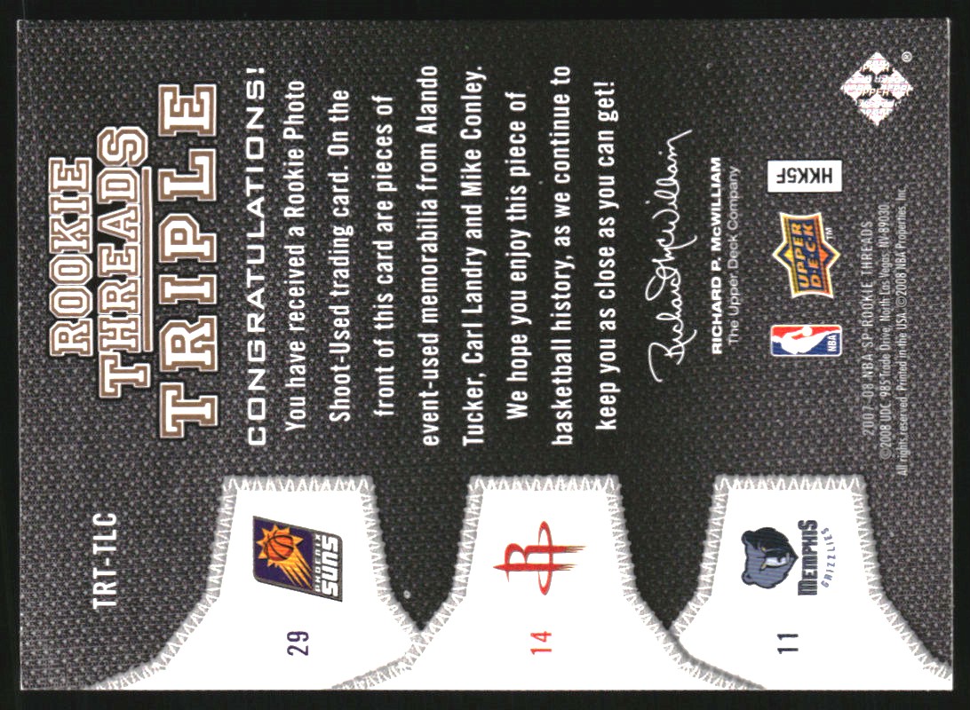 2007-08 SP Rookie Threads Rookie Threads Triple #TLC Tucker/Landry/Conley