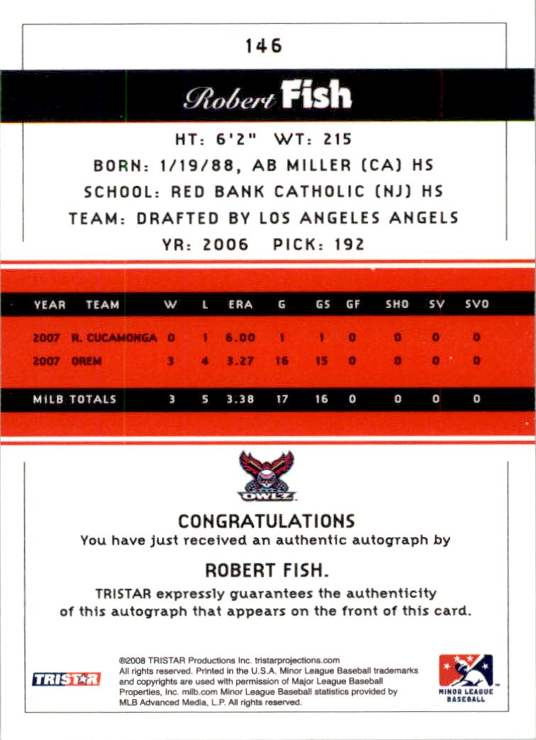 2008 TRISTAR PROjections Autographs #146 Robert Fish back image