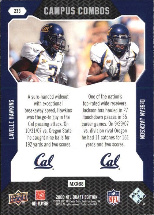 2008 Upper Deck Draft Edition Bronze #233 Lavelle Hawkins/DeSean Jackson/Campus Combos
