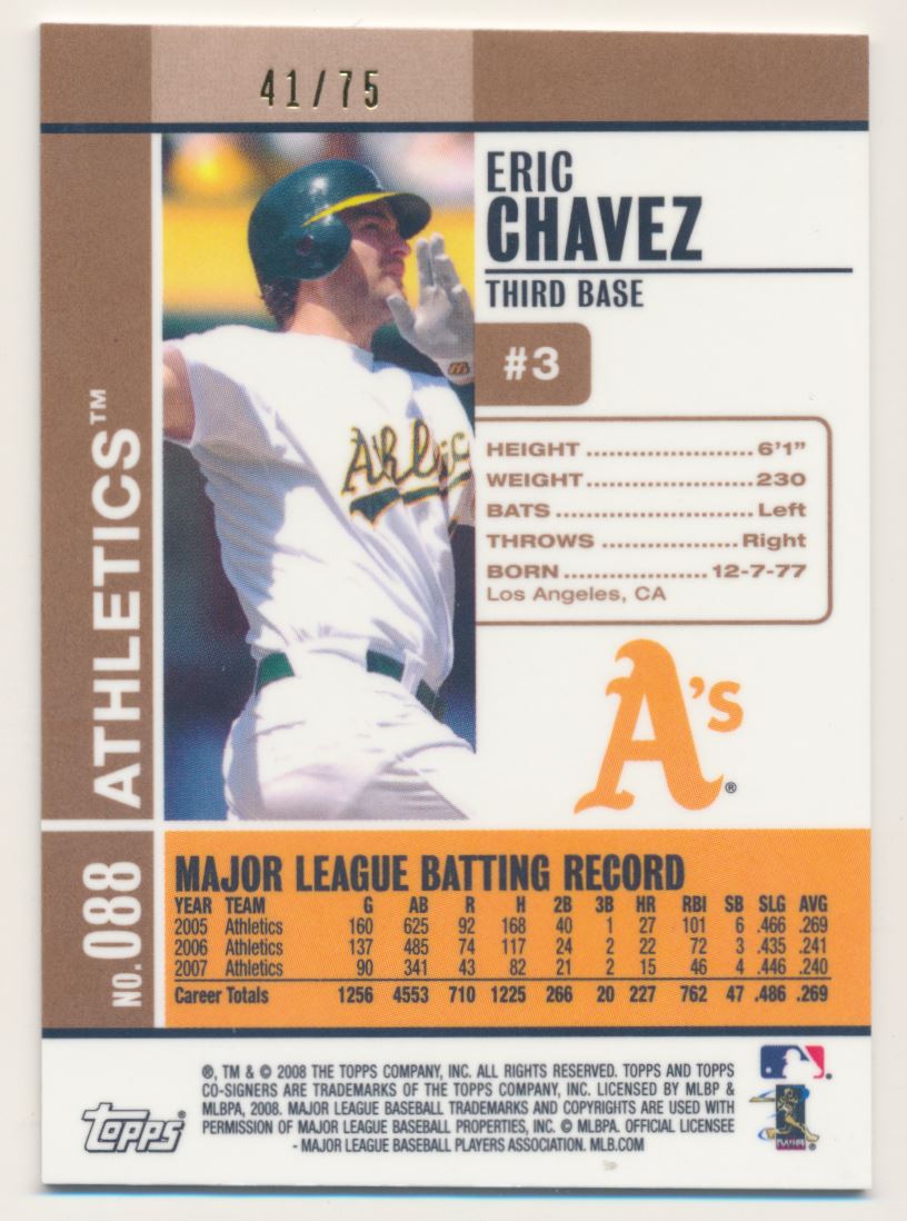 2008 Topps Co-Signers Hyper Plaid Bronze #88a Eric Chavez back image