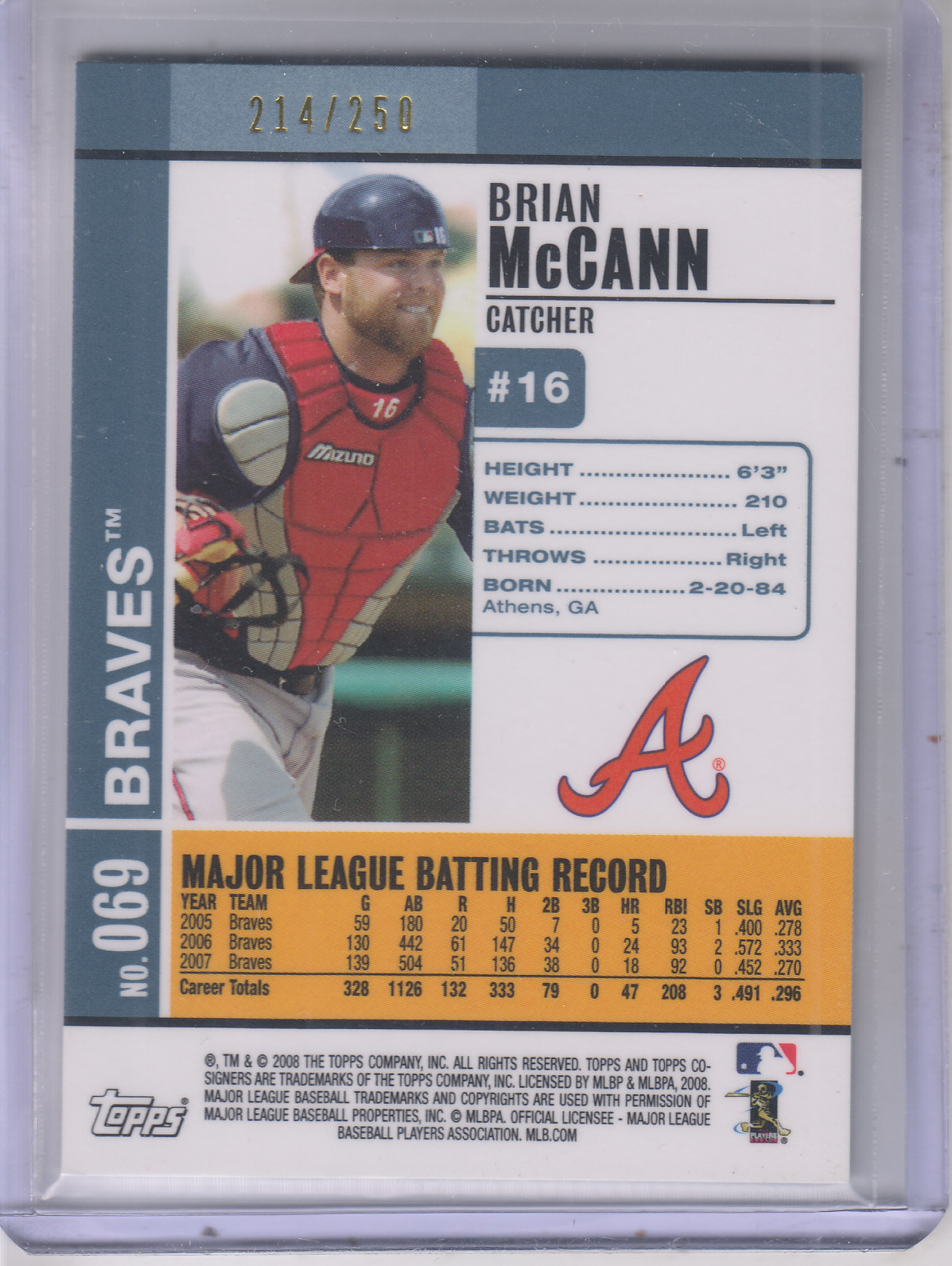 2008 Topps Co-Signers Silver Blue #69a Brian McCann back image