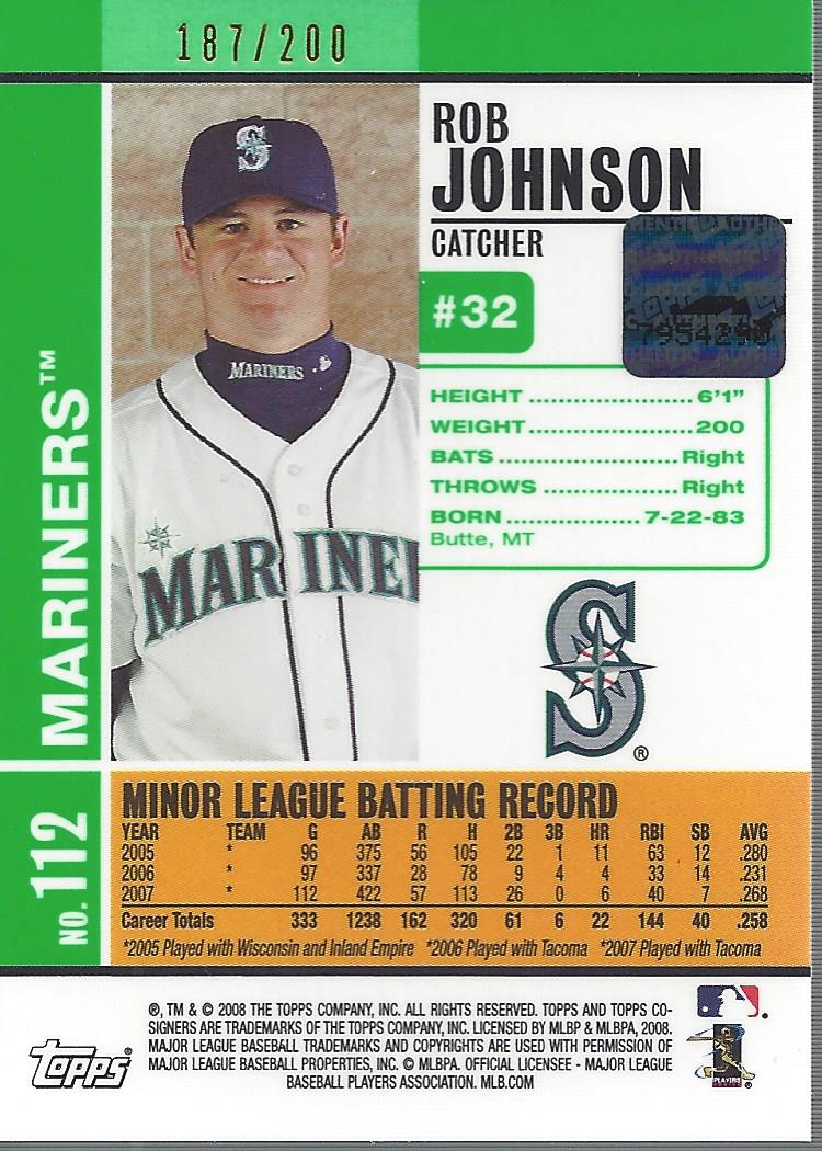 2008 Topps Co-Signers Silver Green #112 Rob Johnson AU back image