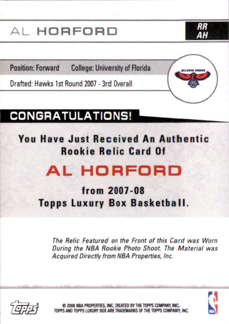 2007-08 Topps Luxury Box Rookie Relics Gold #AH Al Horford