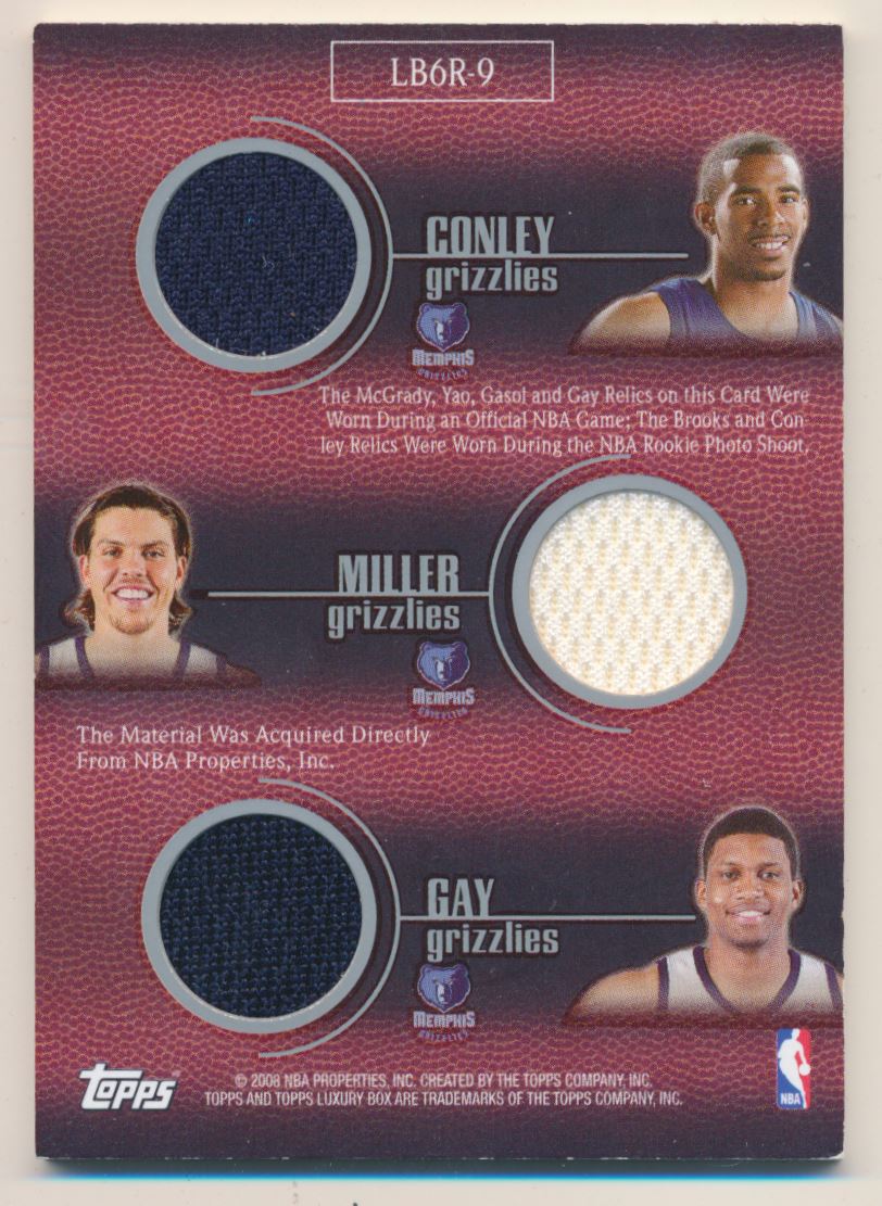 2007-08 Topps Luxury Box Six Piece Relics #R9 Tracy McGrady/Yao Ming/Aaron Brooks/Mike Conley Jr./Mike Miller/Rudy Gay back image