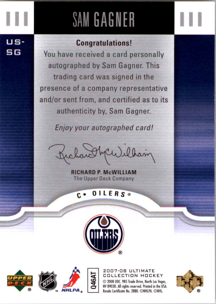 2007-08 Ultimate Collection Signatures #USSG Sam Gagner back image