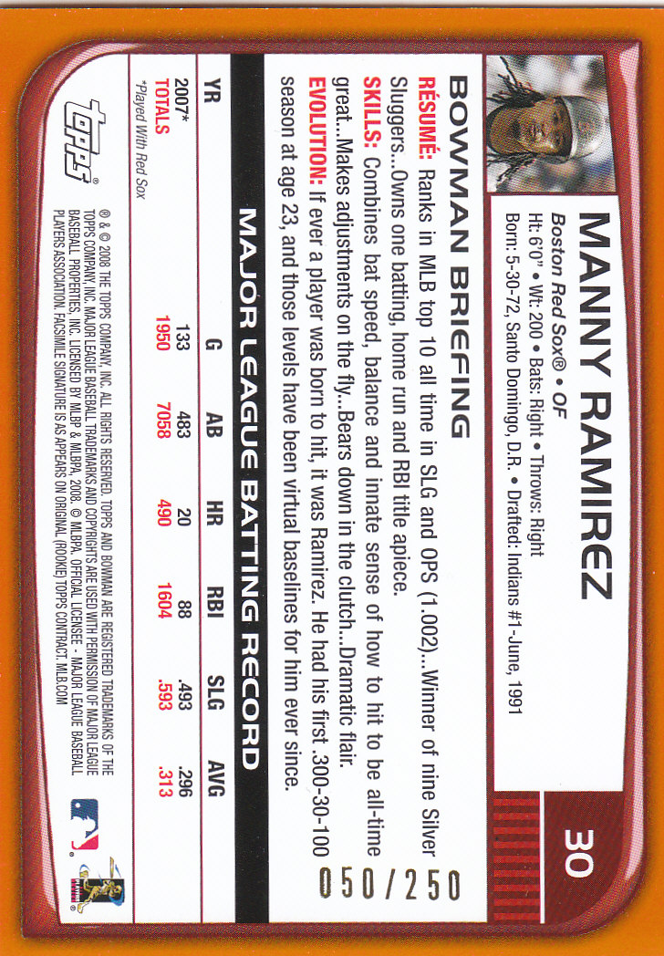 2008 Bowman Baseball "Main Set Orange" Parallel Cards - Picture 3 of 7