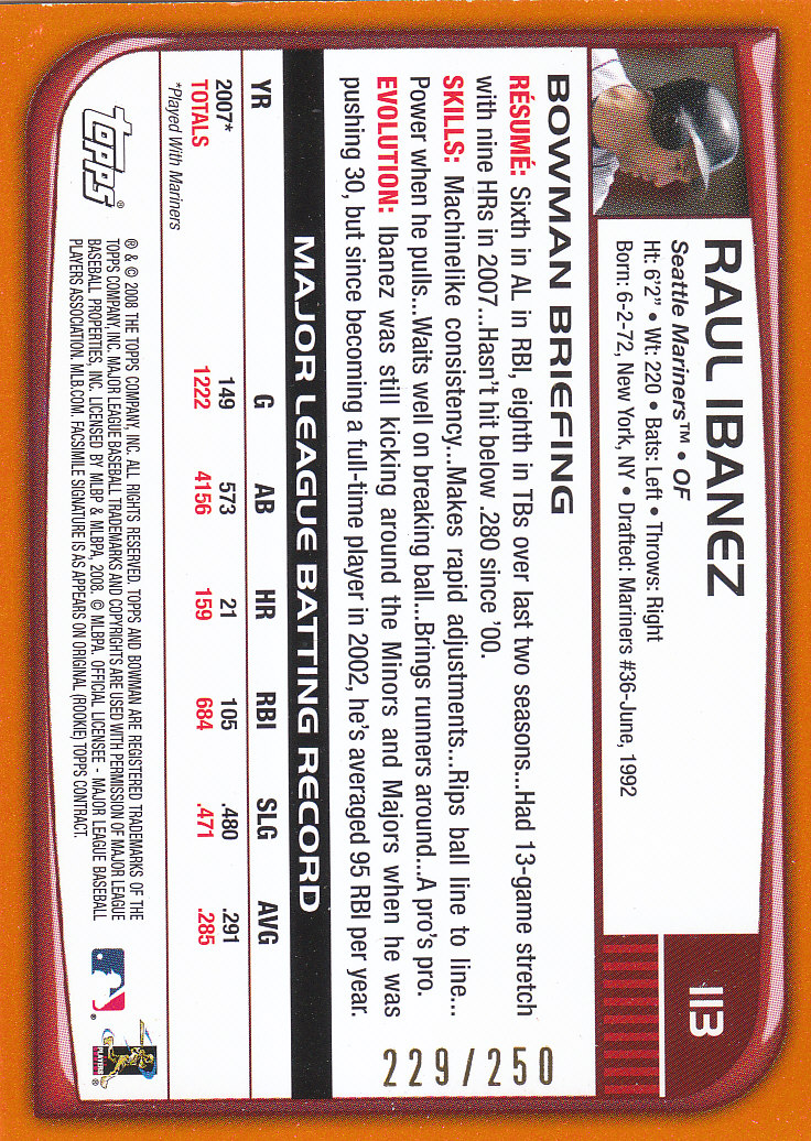 2008 Bowman Baseball "Main Set Orange" Parallel Cards - Picture 5 of 7