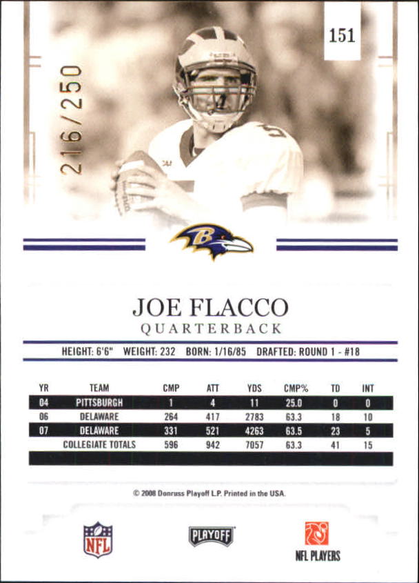 2008 Playoff Prestige Xtra Points Gold #151 Joe Flacco back image