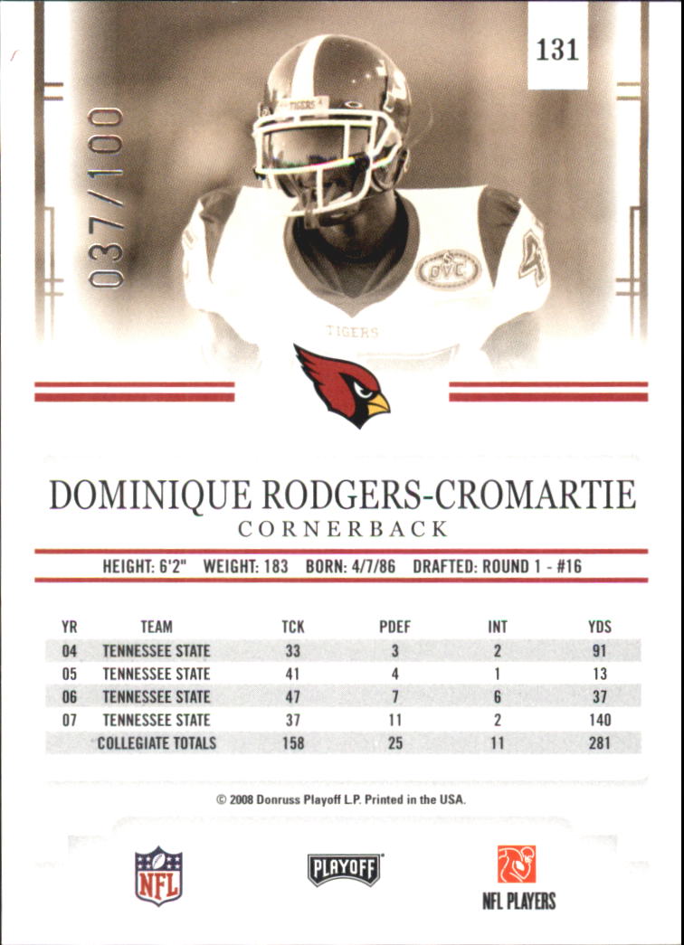 2008 Playoff Prestige Xtra Points Red #131 Dominique Rodgers-Cromartie back image