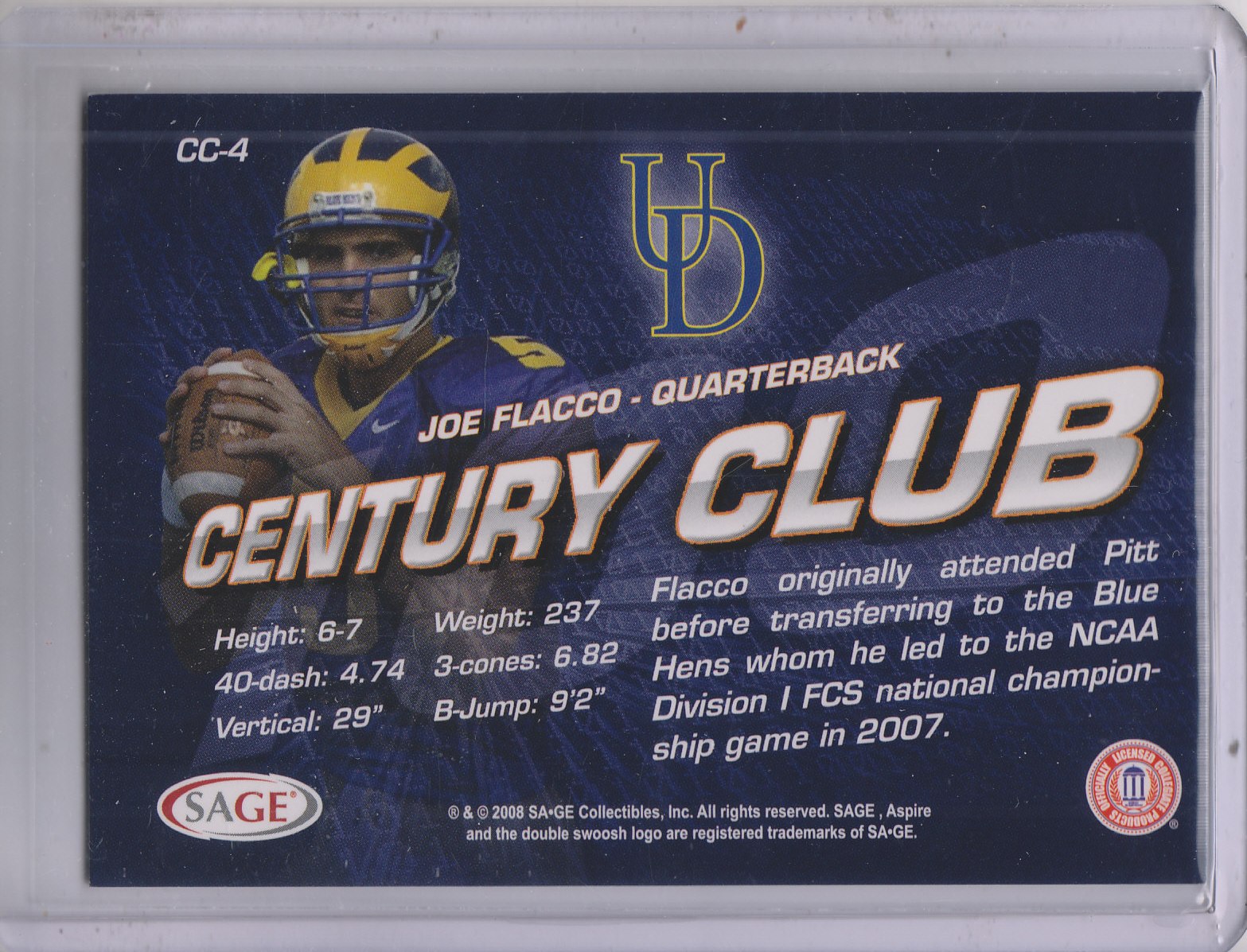 2008 Aspire Century Club #CC4 Joe Flacco back image