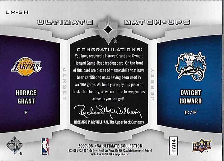 2007-08 Ultimate Collection Matchups #GH Horace Grant/Dwight Howard back image