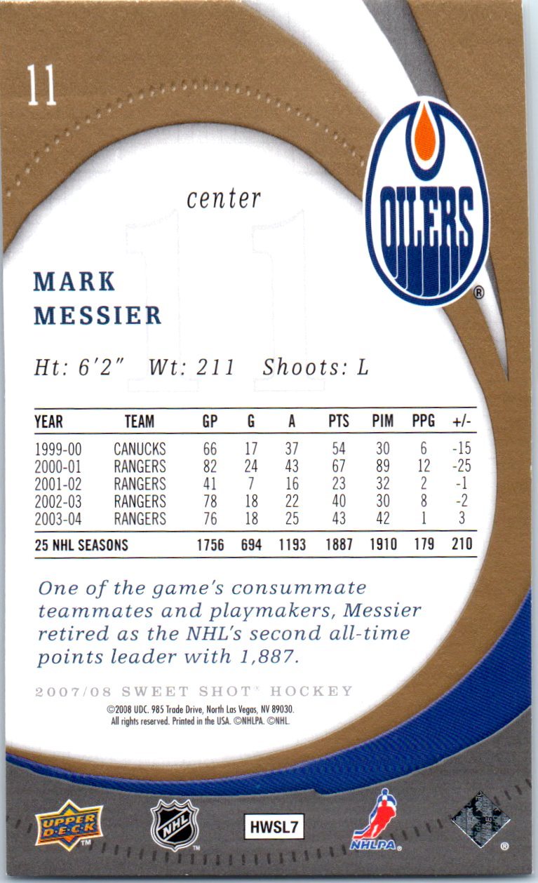 2007-08 Sweet Shot #11 Mark Messier back image