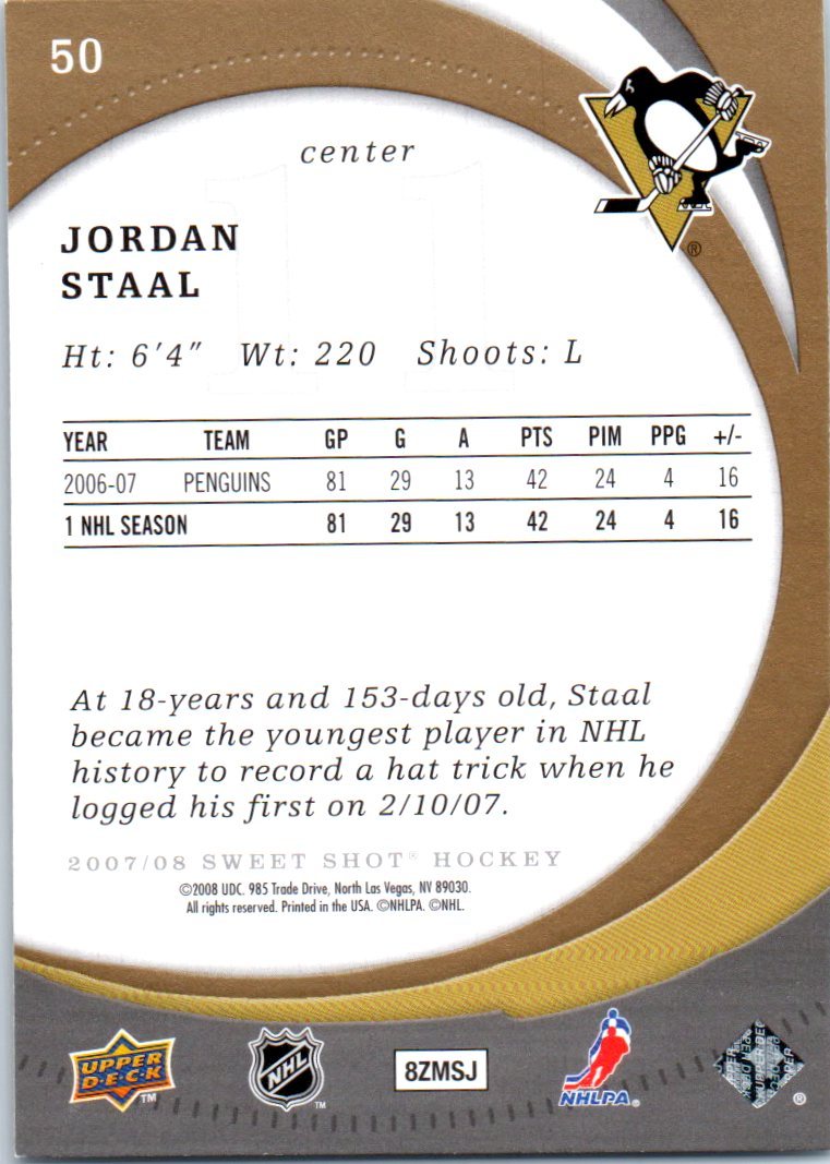 2007-08 Sweet Shot #50 Jordan Staal back image