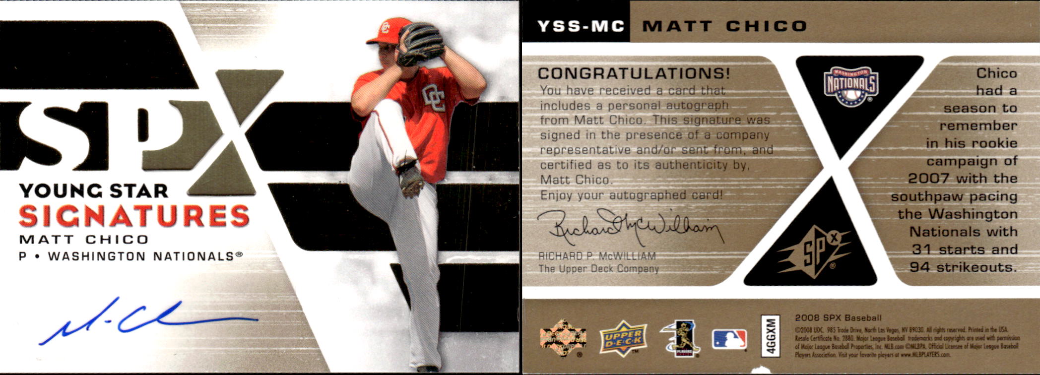 2008 SPx Young Star Signatures #YSSMC Matt Chico - NM-MT