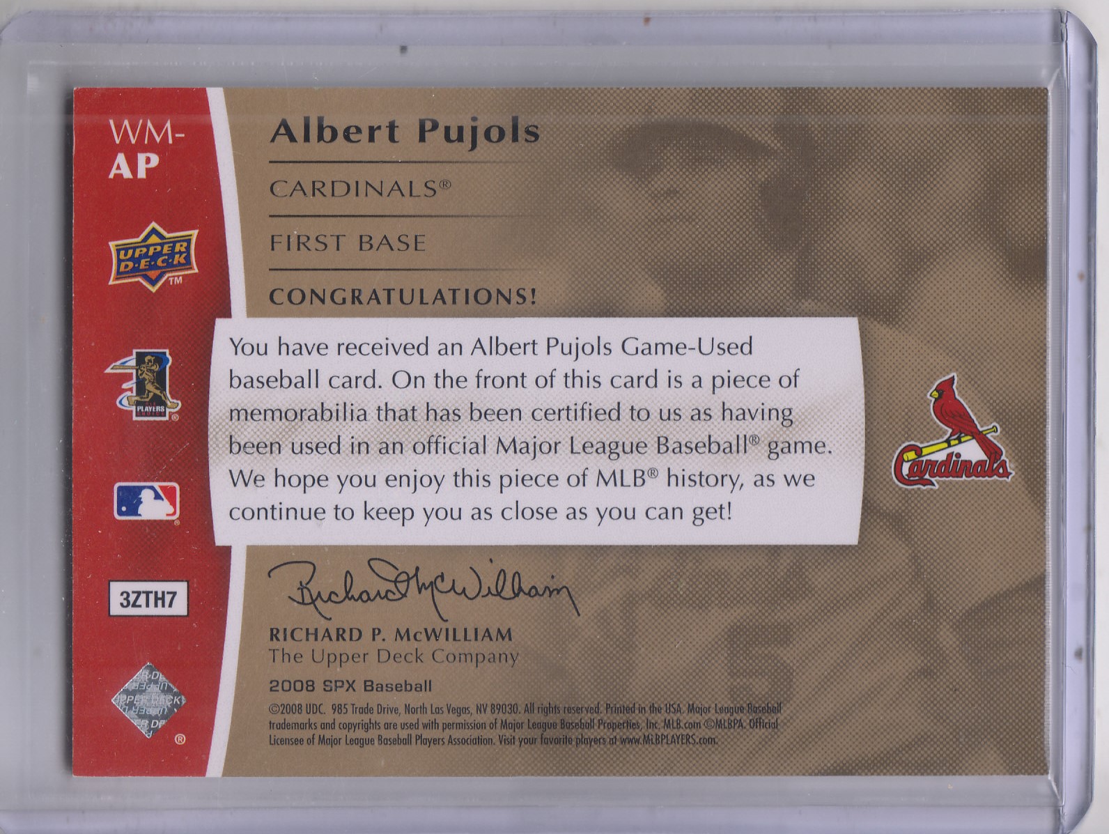 2008 SPx Winning Materials SPx Die Cut 150 #AP Albert Pujols back image