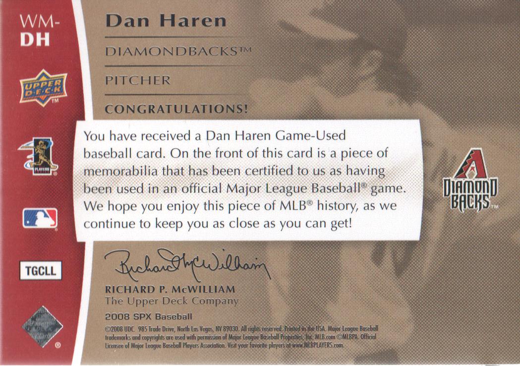 2008 SPx Winning Materials Jersey Number 125 #DH Dan Haren back image