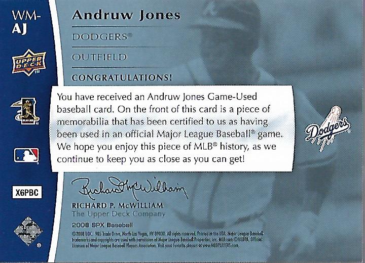 2008 SPx Winning Materials Position 75 #AJ Andruw Jones back image